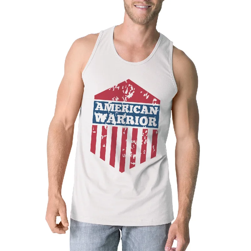 Street Style Discounts American Warrior White Crewneck Graphic Tanks For Men Gift For Him