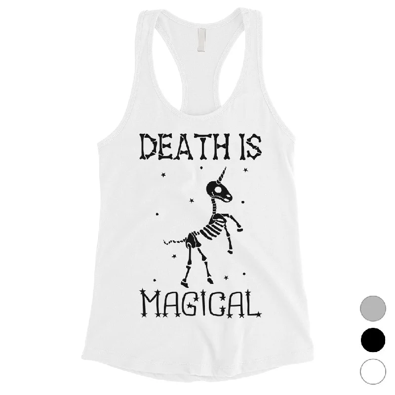 Vintage-Inspired Women's Apparel Death is Megical Unicorn Skeleton Funny Halloween Womens Tank Top